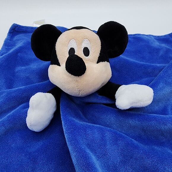 Disney Mickey Mouse Security Blanket Lovey Blue Velour Embroidered Letters Satin - Picture 3 of 8